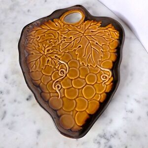 Vtg Grapes Leaves Ceramic Serving Tray Plate Fruit Cheese App Charcuterie Kitsch